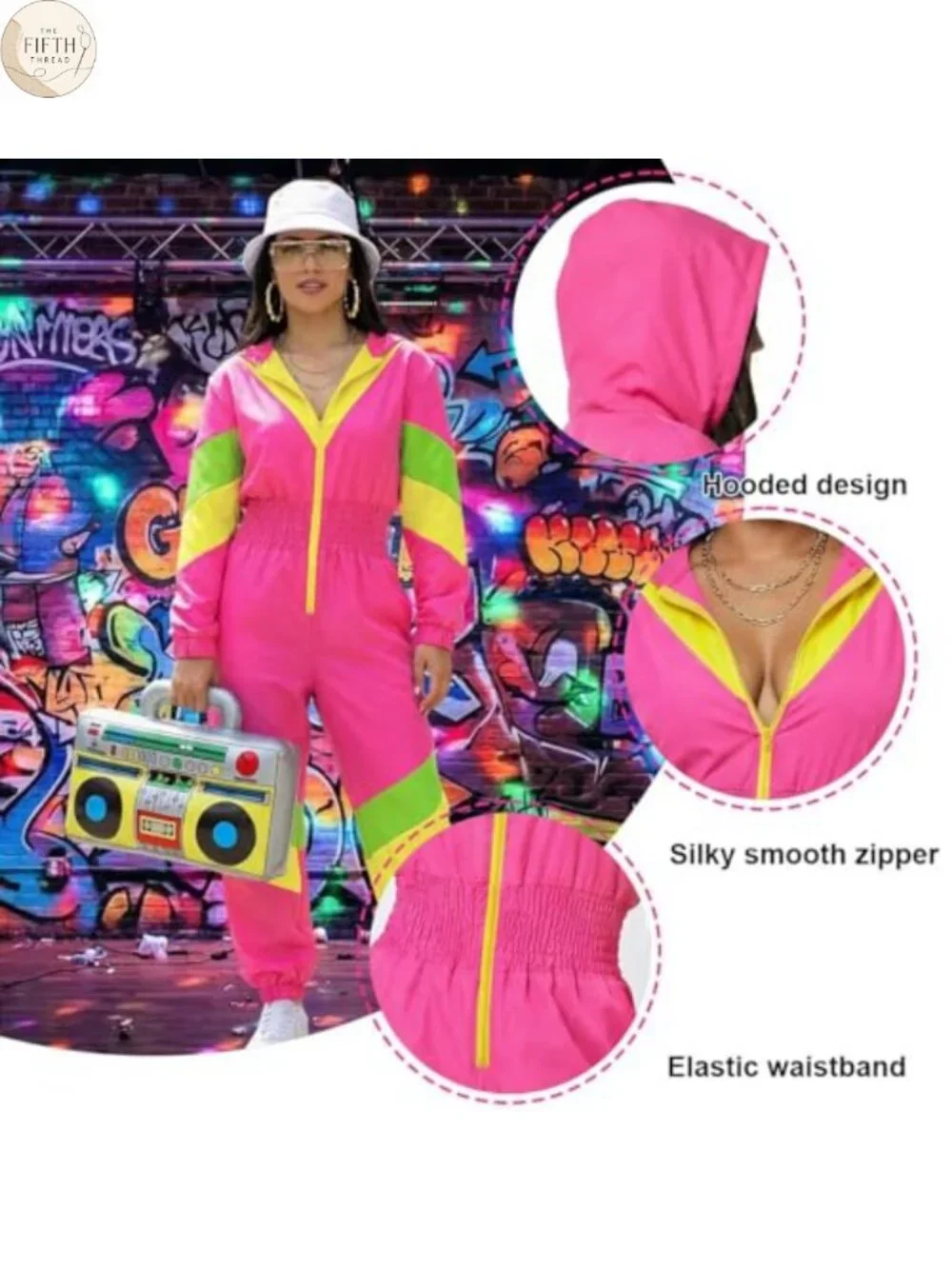 7PCS Neon One Piece Tracksuit Set Retro 80s 90s Costume Party